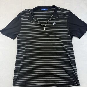 Arnaldo Bassini Golf Polo Shirt Men's Medium Black White Striped Quarter Zip